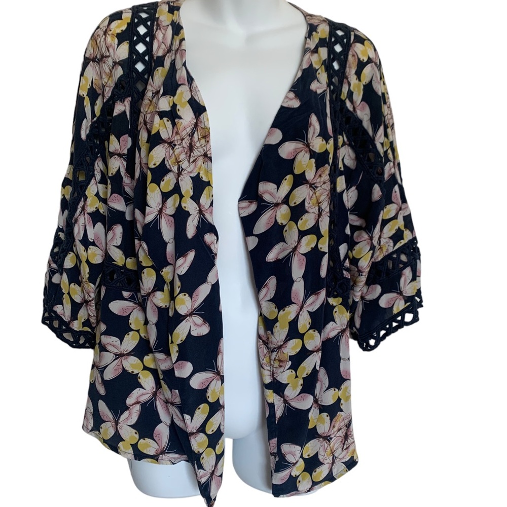 Anthropologie Meadow Rue Silk Floral Kimono Sz S